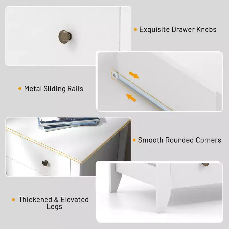 Costway Cassettiera a 3 Cassetti Tavolino da Notte per Soggiorno Camera da Letto Bianco