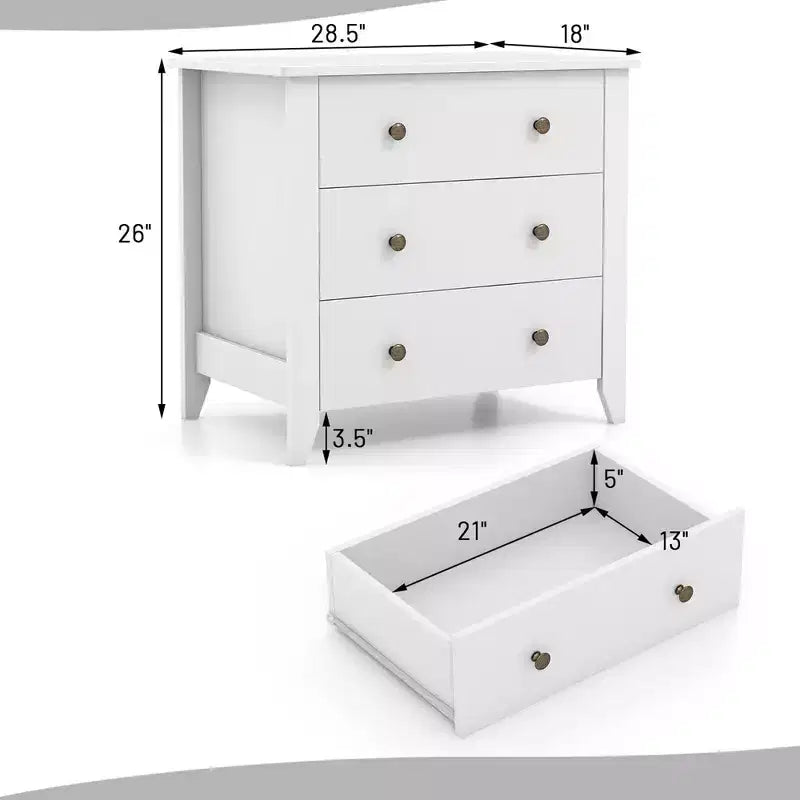 Costway Cassettiera a 3 Cassetti Tavolino da Notte per Soggiorno Camera da Letto Bianco