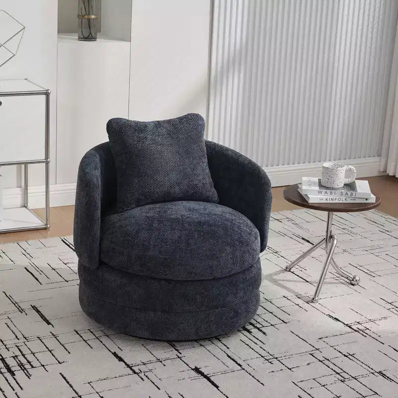 TUYOHW 30W Sedia rotonda girevole moderna a botte, sedia lounge con cuscino, poltrona club imbottita in ciniglia per soggiorno, camera da letto, balcone