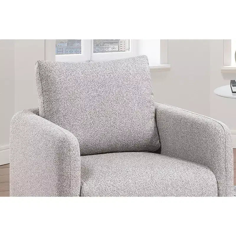 Poltrona girevole TUYOHW, poltrona con schienale a cuscino, rivestimento in bouclé, poltrona lounge moderna a basso profilo per soggiorno, angolo lettura, camera da letto