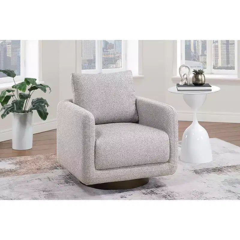 Poltrona girevole TUYOHW, poltrona con schienale a cuscino, rivestimento in bouclé, poltrona lounge moderna a basso profilo per soggiorno, angolo lettura, camera da letto
