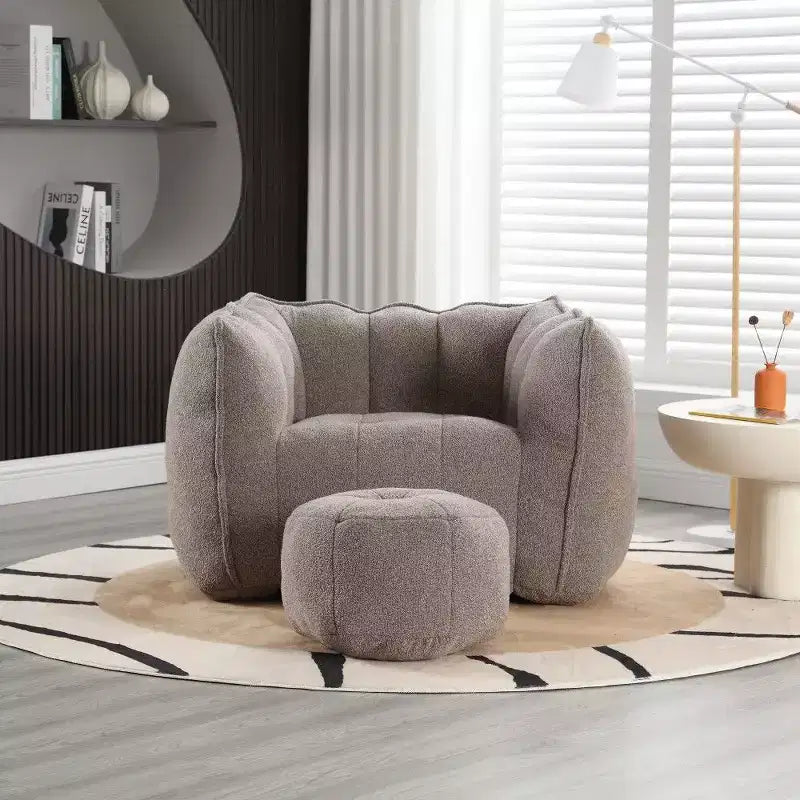 Poltrona Sacco in Ciniglia TUYOHW con Ottomana, Set Lounger con Braccioli Quadrati e Poggiapiedi, Divano in Schiuma ad Alta Resilienza per Soggiorno