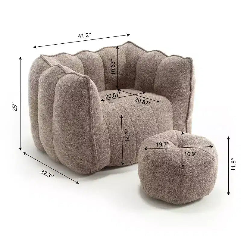 Poltrona Sacco in Ciniglia TUYOHW con Ottomana, Set Lounger con Braccioli Quadrati e Poggiapiedi, Divano in Schiuma ad Alta Resilienza per Soggiorno