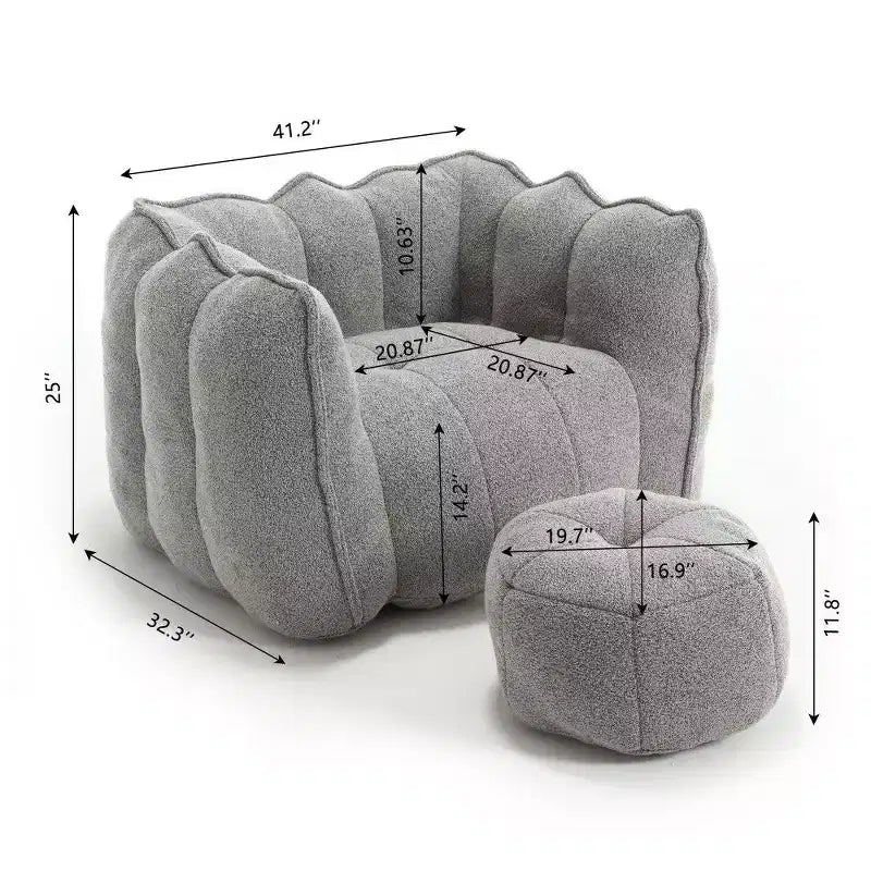Poltrona Sacco in Ciniglia TUYOHW con Ottomana, Set Lounger con Braccioli Quadrati e Poggiapiedi, Divano in Schiuma ad Alta Resilienza per Soggiorno