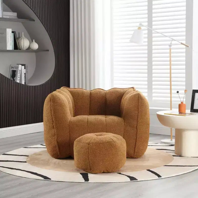 Poltrona Sacco in Ciniglia TUYOHW con Ottomana, Set Lounger con Braccioli Quadrati e Poggiapiedi, Divano in Schiuma ad Alta Resilienza per Soggiorno