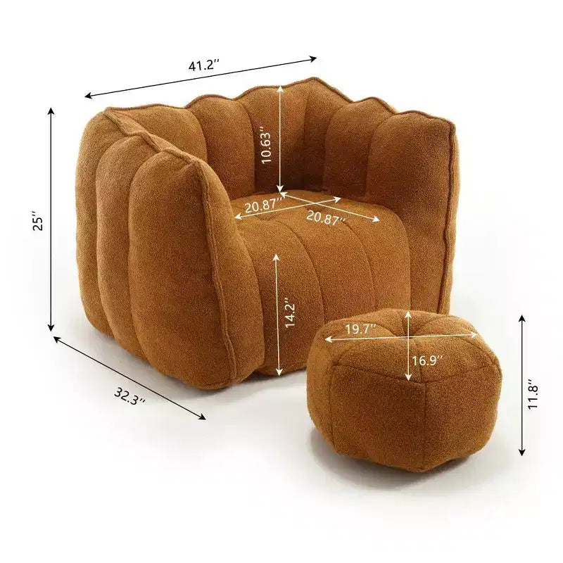 Poltrona Sacco in Ciniglia TUYOHW con Ottomana, Set Lounger con Braccioli Quadrati e Poggiapiedi, Divano in Schiuma ad Alta Resilienza per Soggiorno