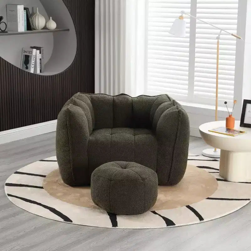 Poltrona Sacco in Ciniglia TUYOHW con Ottomana, Set Lounger con Braccioli Quadrati e Poggiapiedi, Divano in Schiuma ad Alta Resilienza per Soggiorno