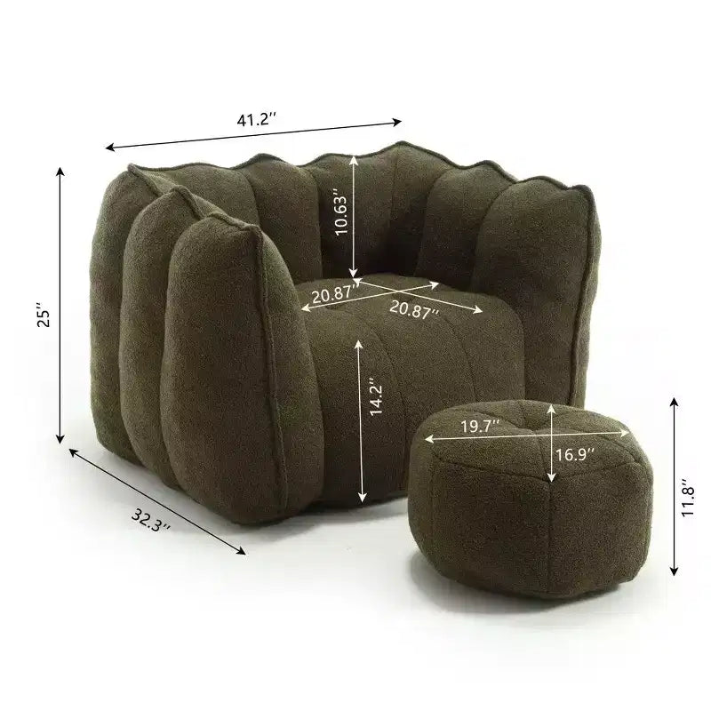 Poltrona Sacco in Ciniglia TUYOHW con Ottomana, Set Lounger con Braccioli Quadrati e Poggiapiedi, Divano in Schiuma ad Alta Resilienza per Soggiorno