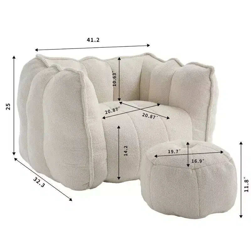 Poltrona Sacco in Ciniglia TUYOHW con Ottomana, Set Lounger con Braccioli Quadrati e Poggiapiedi, Divano in Schiuma ad Alta Resilienza per Soggiorno
