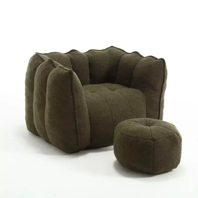 Poltrona Sacco in Ciniglia TUYOHW con Ottomana, Set Lounger con Braccioli Quadrati e Poggiapiedi, Divano in Schiuma ad Alta Resilienza per Soggiorno
