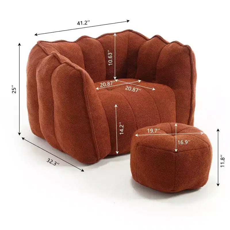 Poltrona Sacco in Ciniglia TUYOHW con Ottomana, Set Lounger con Braccioli Quadrati e Poggiapiedi, Divano in Schiuma ad Alta Resilienza per Soggiorno