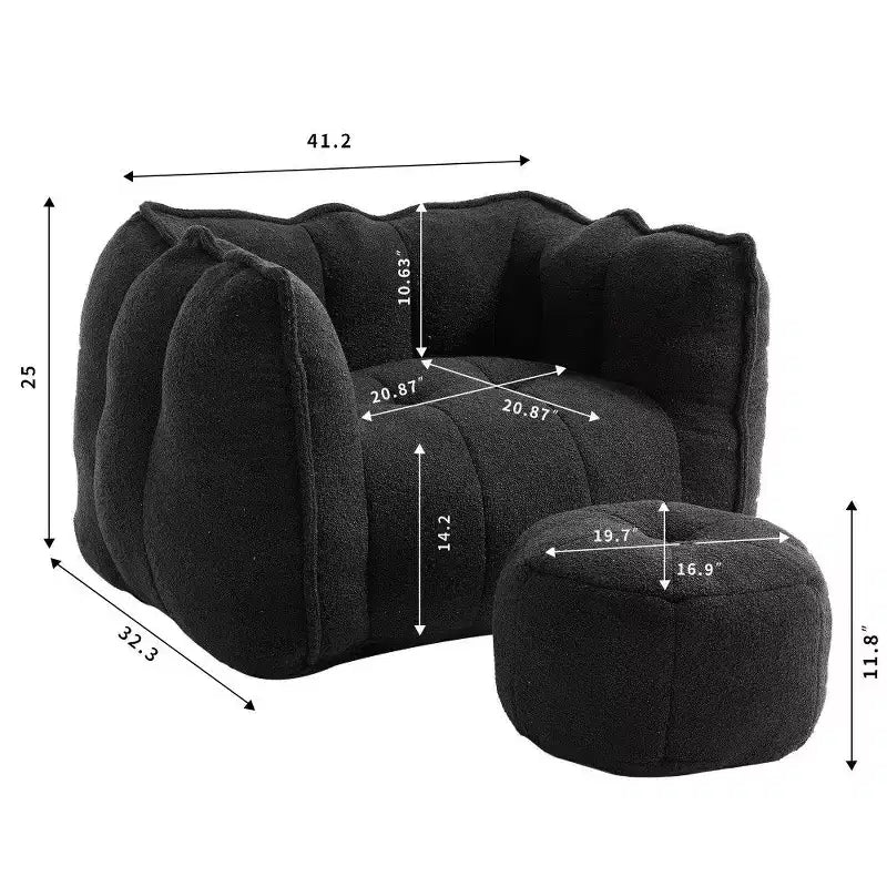 Poltrona Sacco in Ciniglia TUYOHW con Ottomana, Set Lounger con Braccioli Quadrati e Poggiapiedi, Divano in Schiuma ad Alta Resilienza per Soggiorno
