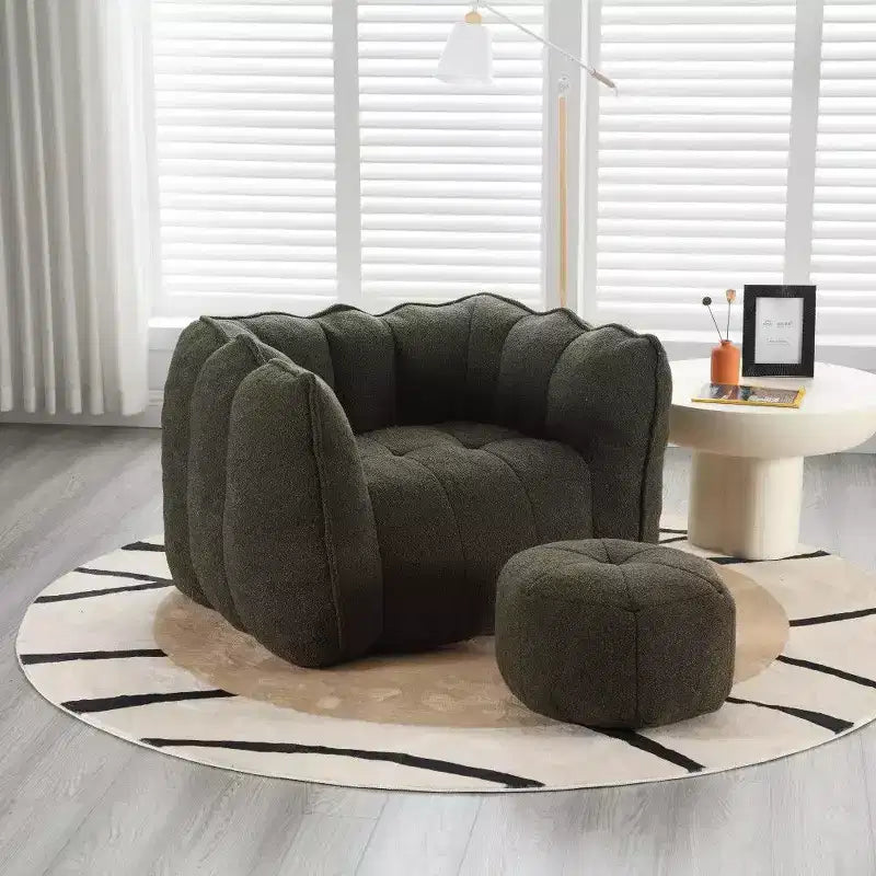 Poltrona Sacco in Ciniglia TUYOHW con Ottomana, Set Lounger con Braccioli Quadrati e Poggiapiedi, Divano in Schiuma ad Alta Resilienza per Soggiorno