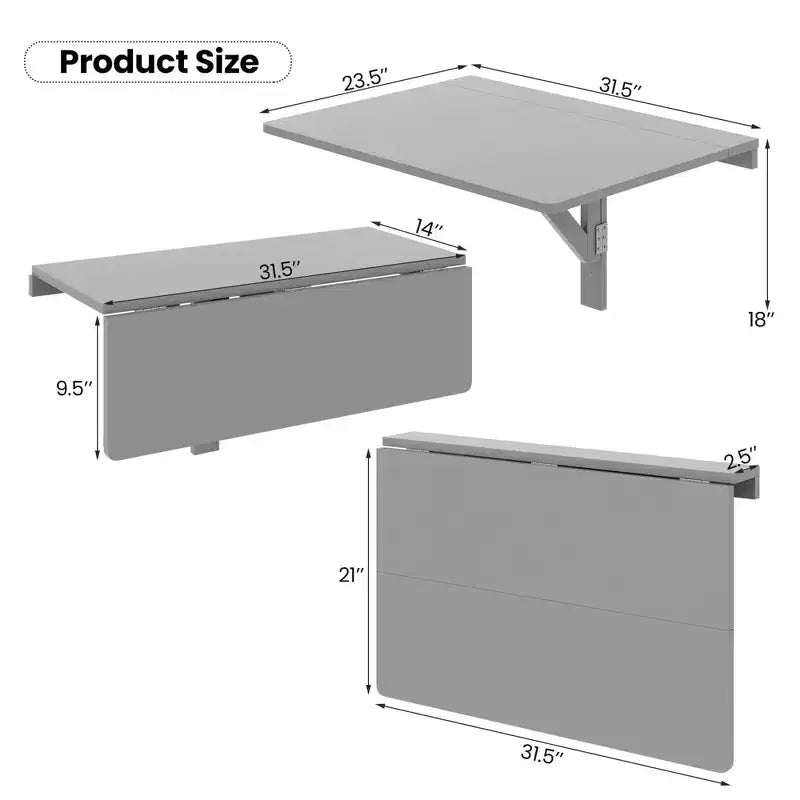 Costway Tavolo a Muro Pieghevole Scrivania Pieghevole Salvaspazio Grigio