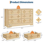 Comò in Rattan per Camera da Letto con 6 Cassetti, Cassettiera Larga 120 cm con Ampio Spazio per Vestiti, Comò a 6 Cassetti, Marrone