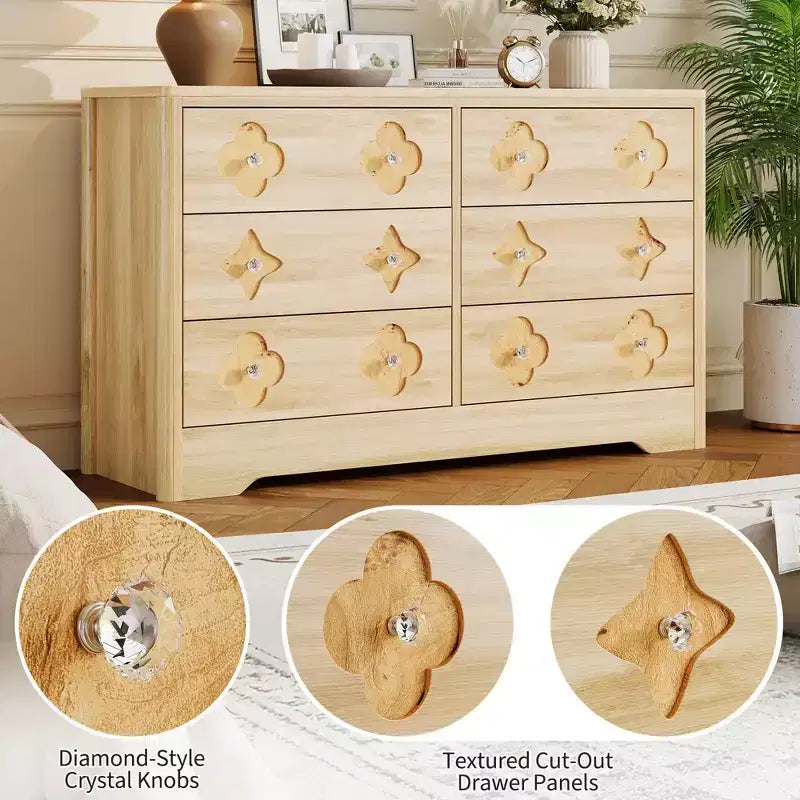 Comò in Rattan per Camera da Letto con 6 Cassetti, Cassettiera Larga 120 cm con Ampio Spazio per Vestiti, Comò a 6 Cassetti, Marrone