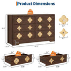 Comò in Rattan per Camera da Letto con 6 Cassetti, Cassettiera Larga 120 cm con Ampio Spazio per Vestiti, Comò a 6 Cassetti, Marrone