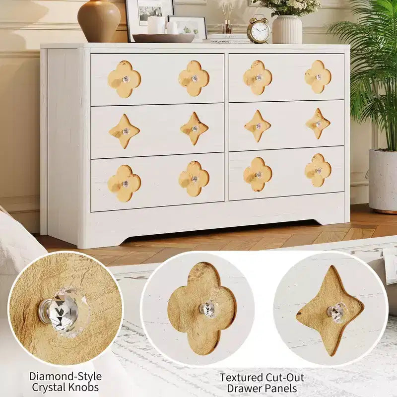 Comò in Rattan per Camera da Letto con 6 Cassetti, Cassettiera Larga 120 cm con Ampio Spazio per Vestiti, Comò a 6 Cassetti, Marrone