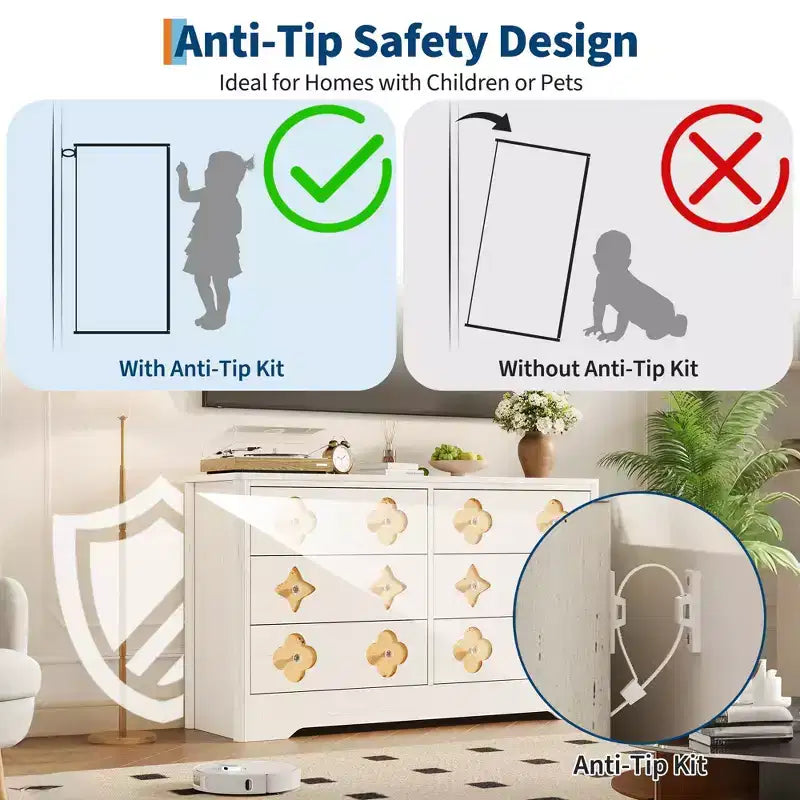 Comò in Rattan per Camera da Letto con 6 Cassetti, Cassettiera Larga 120 cm con Ampio Spazio per Vestiti, Comò a 6 Cassetti, Marrone