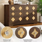 Comò in Rattan per Camera da Letto con 6 Cassetti, Cassettiera Larga 120 cm con Ampio Spazio per Vestiti, Comò a 6 Cassetti, Marrone