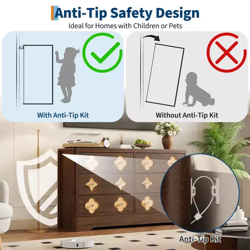 Comò in Rattan per Camera da Letto con 6 Cassetti, Cassettiera Larga 120 cm con Ampio Spazio per Vestiti, Comò a 6 Cassetti, Marrone