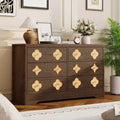 Rattan Dresser for Bedroom with 6 Drawers, 47'' Wide Chest of Large Drawers with Large Clothes Storage, 6 Drawer Dresser, Brwon