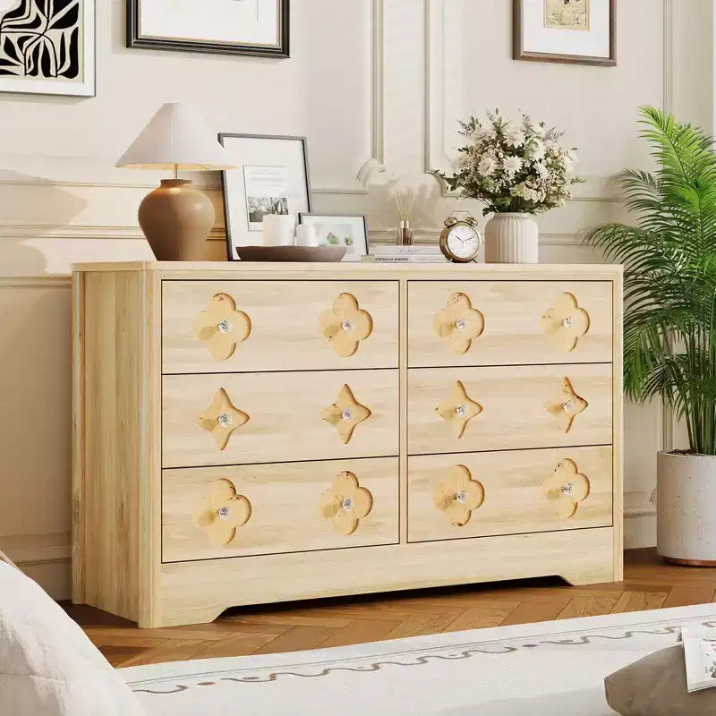 Comò in Rattan per Camera da Letto con 6 Cassetti, Cassettiera Larga 120 cm con Ampio Spazio per Vestiti, Comò a 6 Cassetti, Marrone