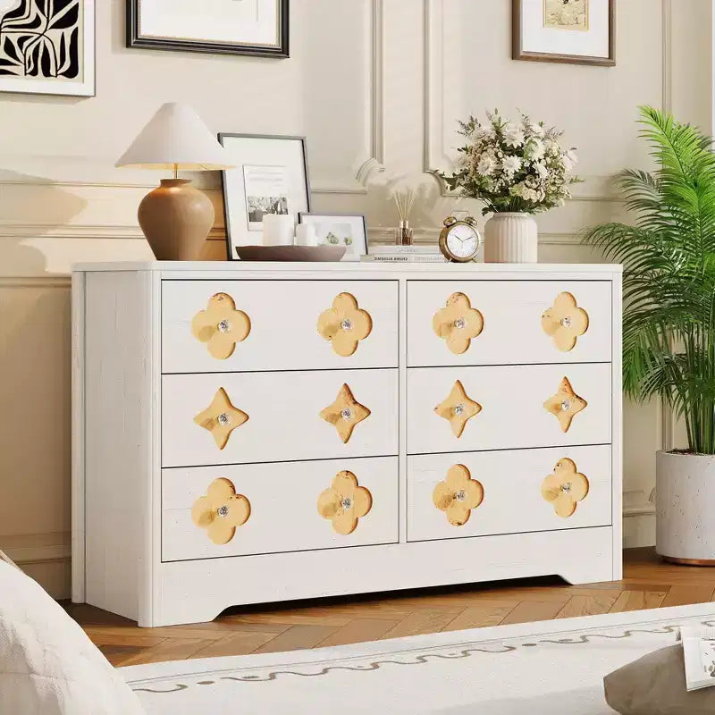Comò in Rattan per Camera da Letto con 6 Cassetti, Cassettiera Larga 120 cm con Ampio Spazio per Vestiti, Comò a 6 Cassetti, Marrone