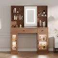 Large Vanity Desk with Sliding Mirror , Makeup Dressing Table with Storage Drawers, Shelves, Cabinets, MDF Beauty Station, Easy Assembly