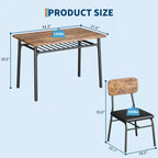Set da pranzo di 5 pezzi per 4 persone con ripiano portaoggetti, tavolo da cucina in legno con 4 sedie imbottite, per sala da pranzo, appartamento, marrone