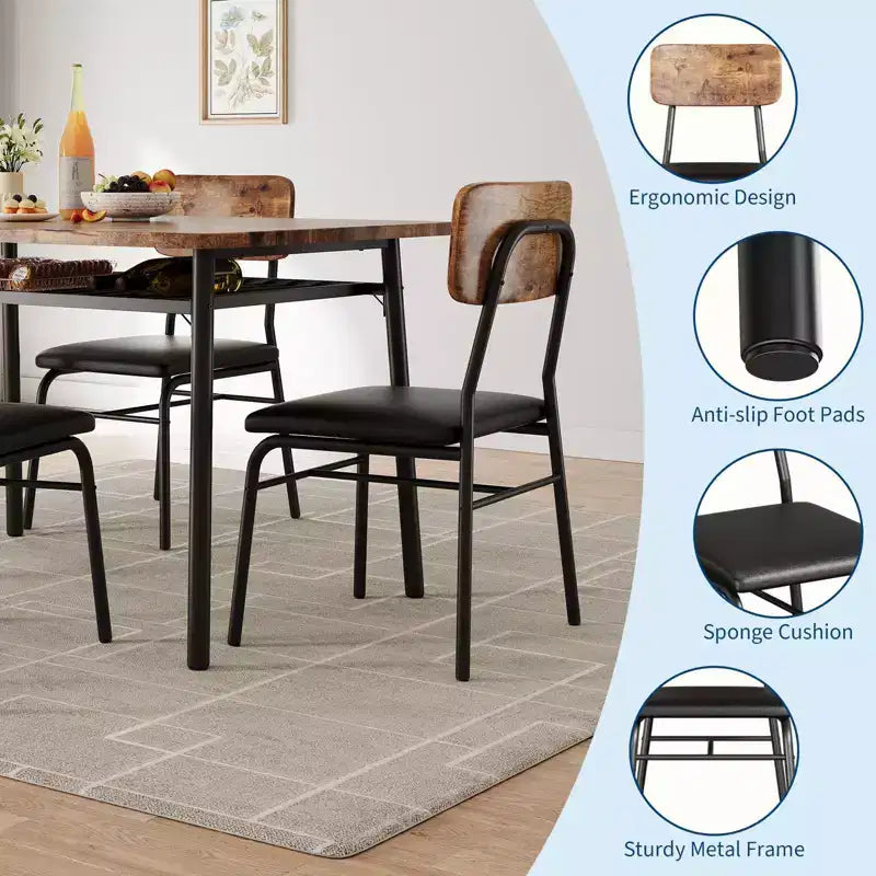 Set da pranzo di 5 pezzi per 4 persone con ripiano portaoggetti, tavolo da cucina in legno con 4 sedie imbottite, per sala da pranzo, appartamento, marrone