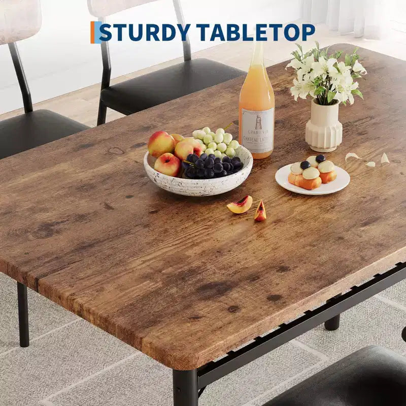 Set da pranzo di 5 pezzi per 4 persone con ripiano portaoggetti, tavolo da cucina in legno con 4 sedie imbottite, per sala da pranzo, appartamento, marrone