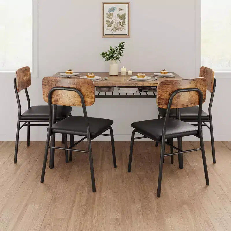 Set da pranzo di 5 pezzi per 4 persone con ripiano portaoggetti, tavolo da cucina in legno con 4 sedie imbottite, per sala da pranzo, appartamento, marrone