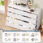 Cassettiera scanalata a 9 cassetti con maniglie in metallo, organizer moderno per camera da letto, soggiorno, ingresso, porta TV multifunzione, bianco