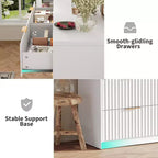 Cassettiera scanalata a 9 cassetti con maniglie in metallo, organizer moderno per camera da letto, soggiorno, ingresso, porta TV multifunzione, bianco
