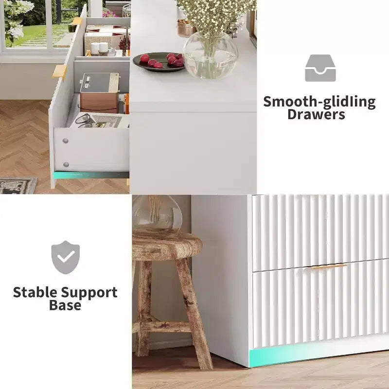 Cassettiera scanalata a 9 cassetti con maniglie in metallo, organizer moderno per camera da letto, soggiorno, ingresso, porta TV multifunzione, bianco