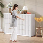 Cassettiera scanalata a 9 cassetti con maniglie in metallo, organizer moderno per camera da letto, soggiorno, ingresso, porta TV multifunzione, bianco