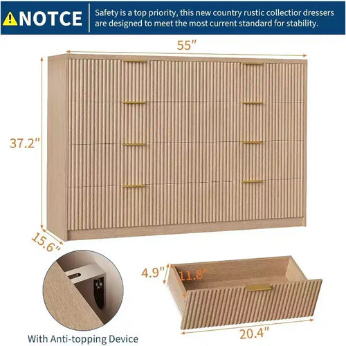 Cassettiera scanalata a 9 cassetti con maniglie in metallo, organizer moderno per camera da letto, soggiorno, ingresso, porta TV multifunzione, bianco