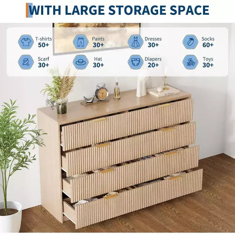 Cassettiera scanalata a 9 cassetti con maniglie in metallo, organizer moderno per camera da letto, soggiorno, ingresso, porta TV multifunzione, bianco