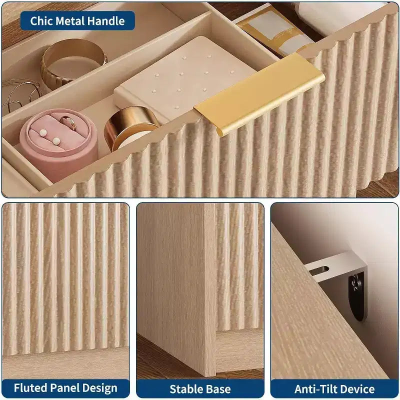 Cassettiera scanalata a 9 cassetti con maniglie in metallo, organizer moderno per camera da letto, soggiorno, ingresso, porta TV multifunzione, bianco