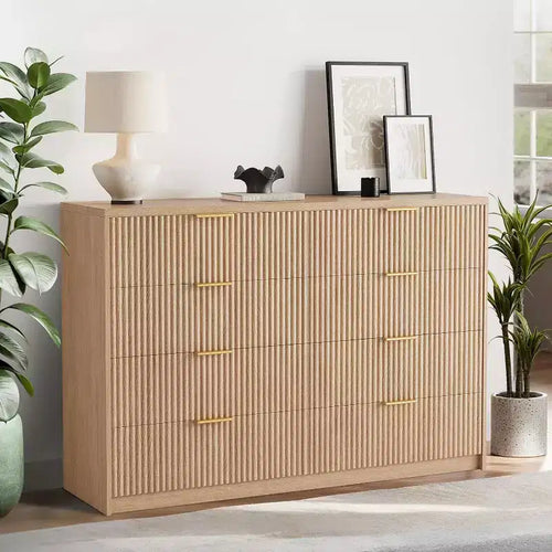 9-Drawer Fluted Dresser with Metal Handles, Modern Storage Organizer for Bedroom Living Room Entryway,Finish Multi-Functional TV Stand,White