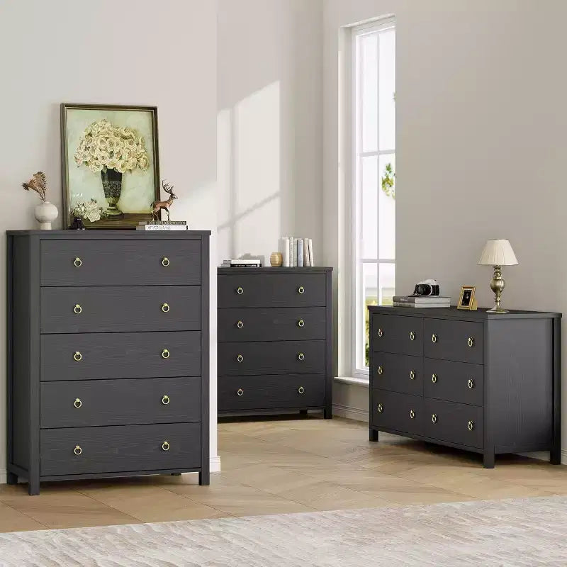 Comò con Maniglie a Anello Rotonde, 3 Cassetti Stile Piatto Bianco, Ferramenta Squisita, Piccolo Mobile Contenitore Accanto al Letto della Camera da Letto