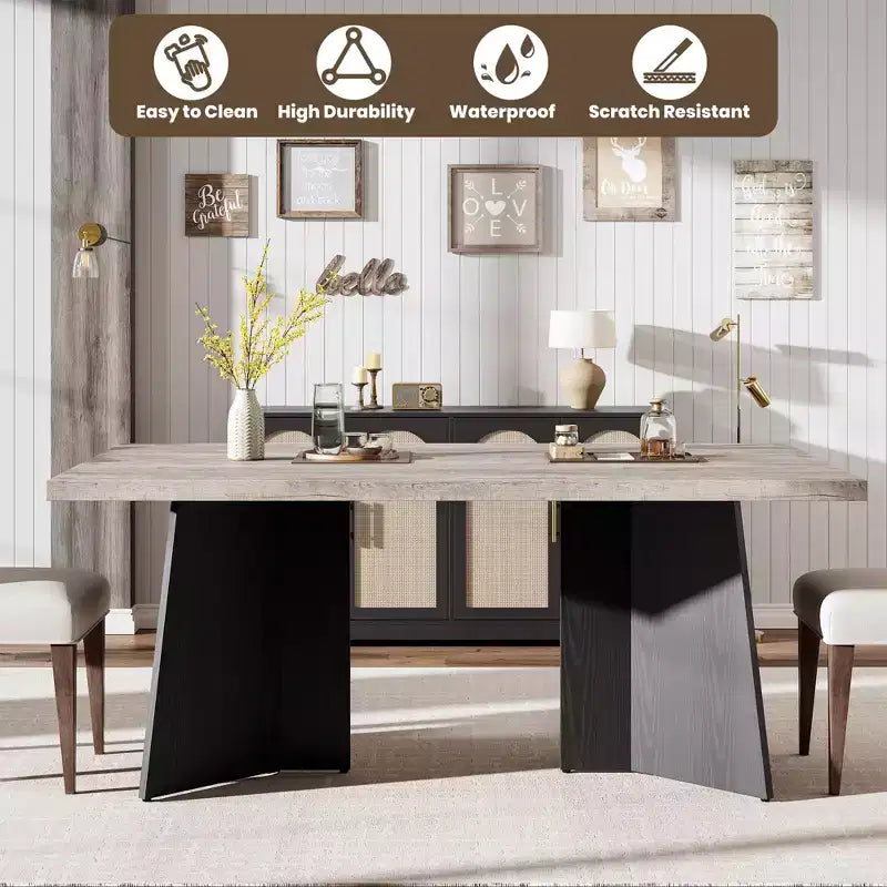 Tavolo da pranzo per 6-8 persone - Tavolo da cucina moderno lungo 63 pollici con ampio piano e gambe a piedistallo per impieghi gravosi, tavolo da pranzo per cucina, sala conferenze