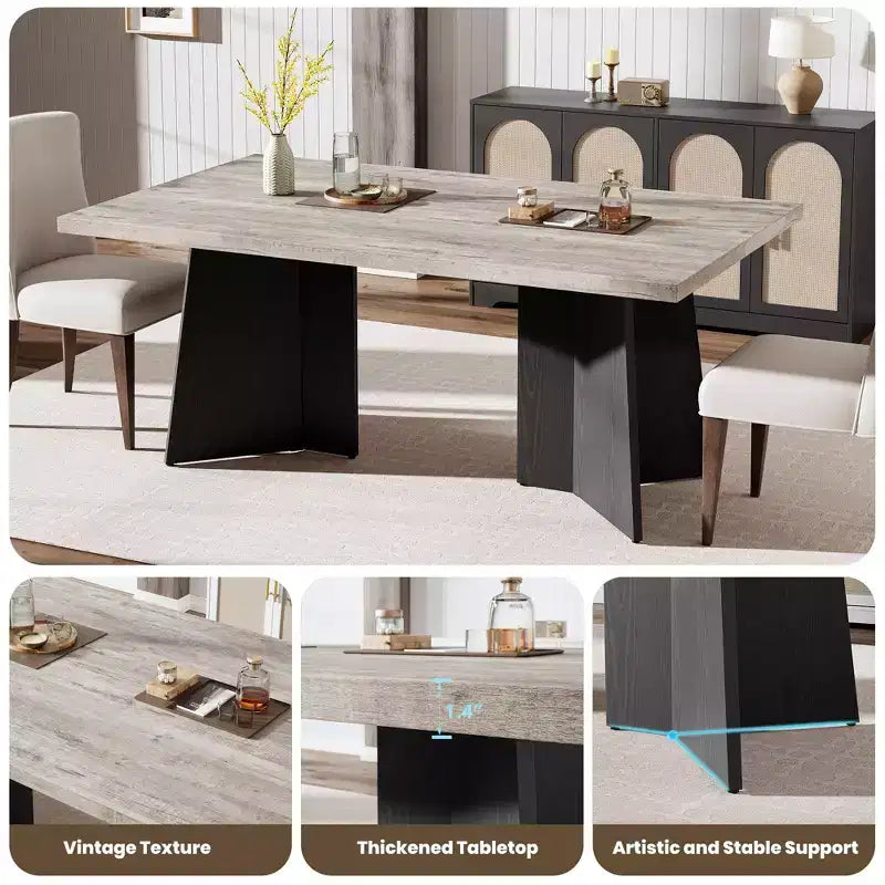 Tavolo da pranzo per 6-8 persone - Tavolo da cucina moderno lungo 63 pollici con ampio piano e gambe a piedistallo per impieghi gravosi, tavolo da pranzo per cucina, sala conferenze