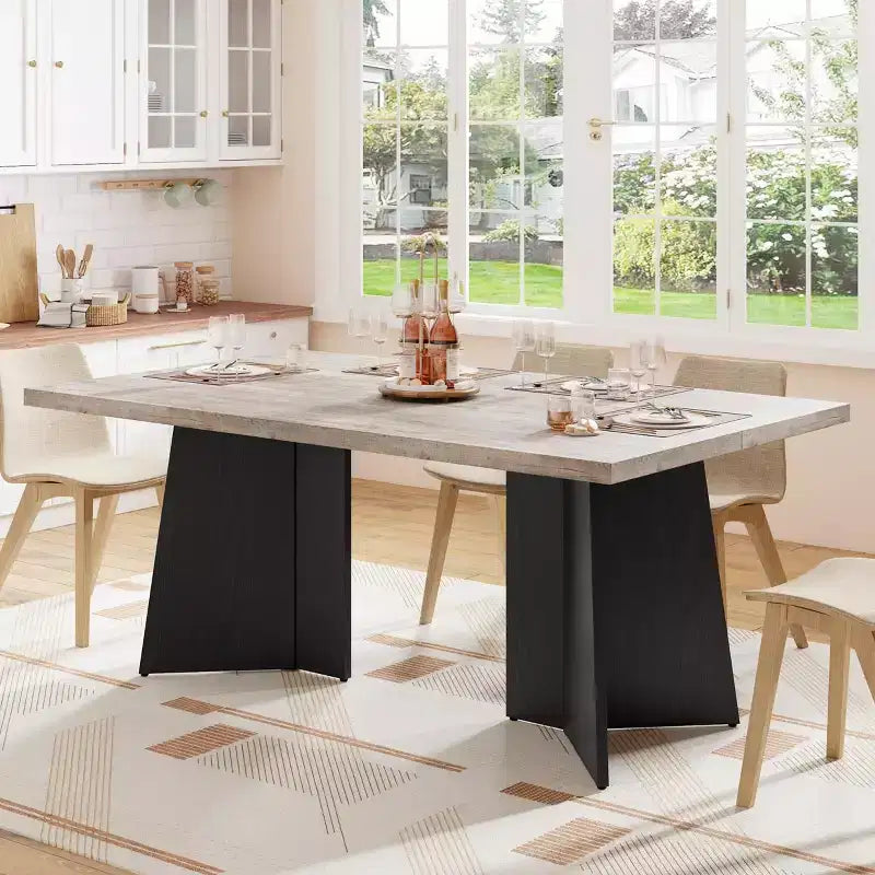 Tavolo da pranzo per 6-8 persone - Tavolo da cucina moderno lungo 63 pollici con ampio piano e gambe a piedistallo per impieghi gravosi, tavolo da pranzo per cucina, sala conferenze