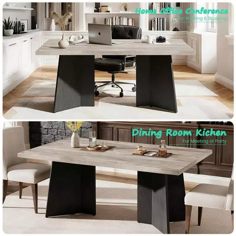 Tavolo da pranzo per 6-8 persone - Tavolo da cucina moderno lungo 63 pollici con ampio piano e gambe a piedistallo per impieghi gravosi, tavolo da pranzo per cucina, sala conferenze