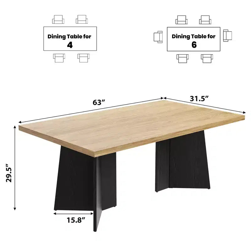 Tavolo da pranzo per 6-8 persone - Tavolo da cucina moderno lungo 63 pollici con ampio piano e gambe a piedistallo per impieghi gravosi, tavolo da pranzo per cucina, sala conferenze