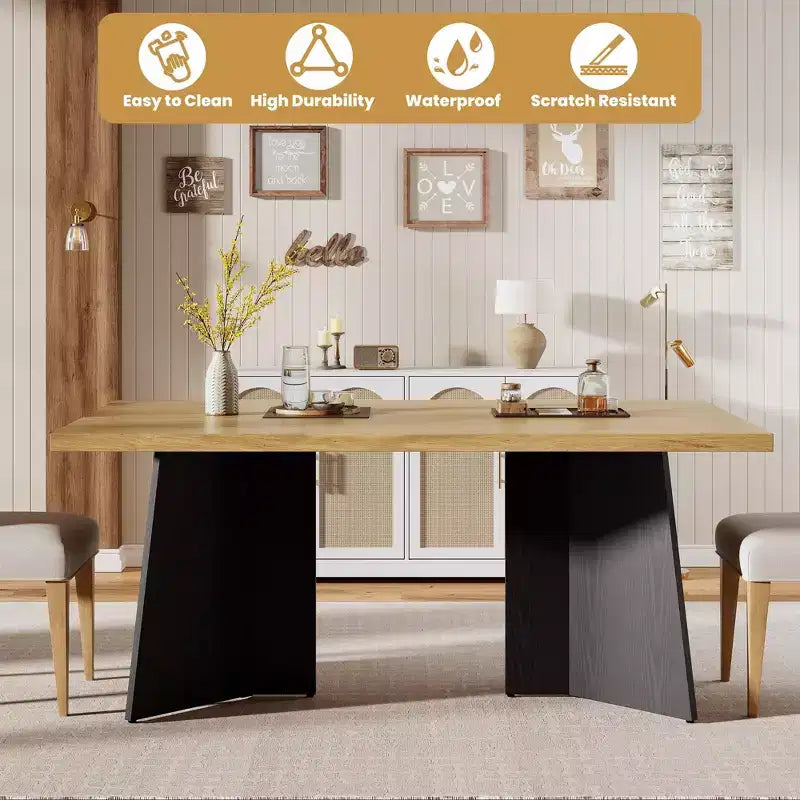 Tavolo da pranzo per 6-8 persone - Tavolo da cucina moderno lungo 63 pollici con ampio piano e gambe a piedistallo per impieghi gravosi, tavolo da pranzo per cucina, sala conferenze