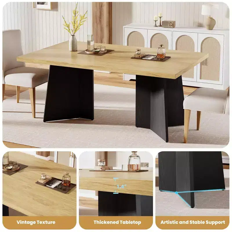 Tavolo da pranzo per 6-8 persone - Tavolo da cucina moderno lungo 63 pollici con ampio piano e gambe a piedistallo per impieghi gravosi, tavolo da pranzo per cucina, sala conferenze