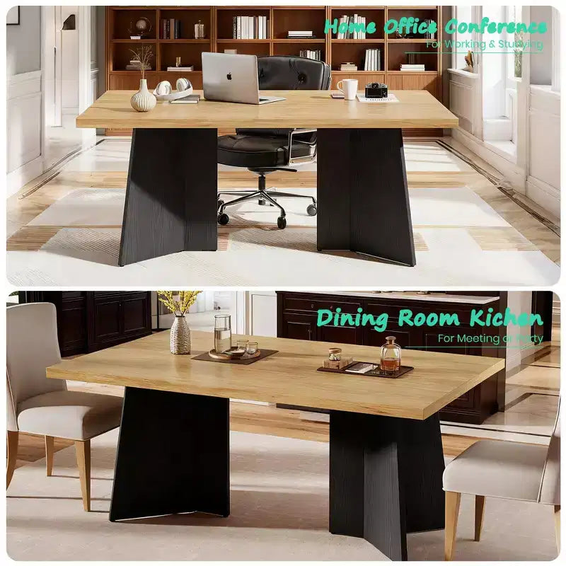 Tavolo da pranzo per 6-8 persone - Tavolo da cucina moderno lungo 63 pollici con ampio piano e gambe a piedistallo per impieghi gravosi, tavolo da pranzo per cucina, sala conferenze